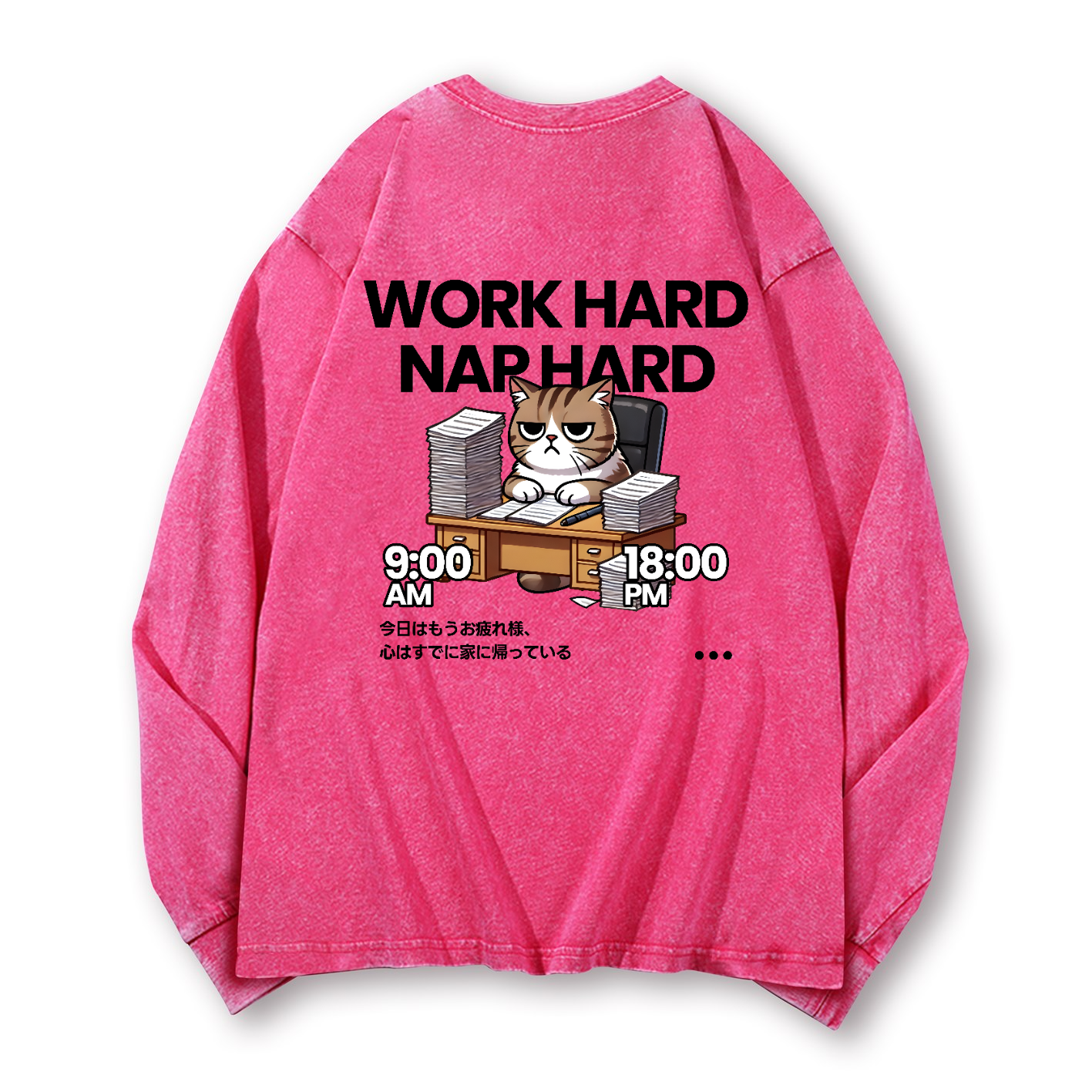 Cat Vintage Washed Cotton Back Art Long-sleeve T-shirt