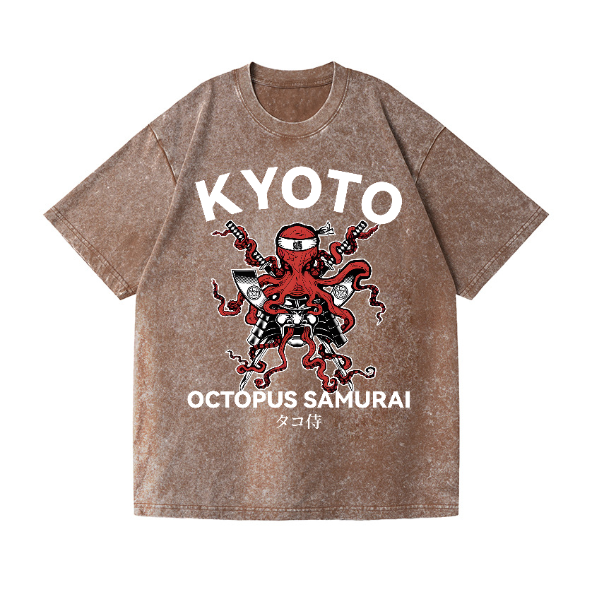 Kyoto Octopus Samurai Vintage Wash Japanese Design T-Shirt