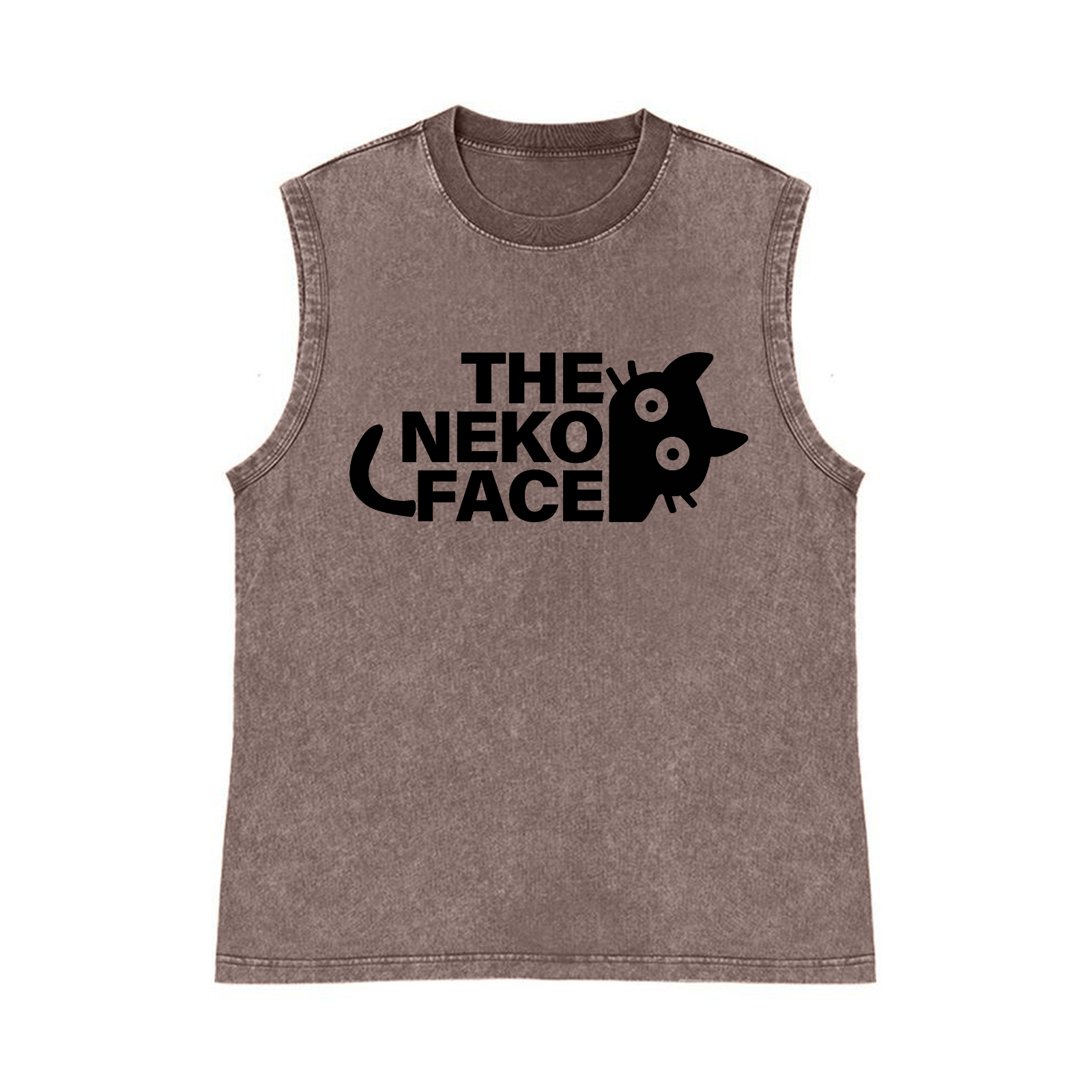 The Neko Face Pure Cotton Wash-Dyed Sleeveless Tank Top