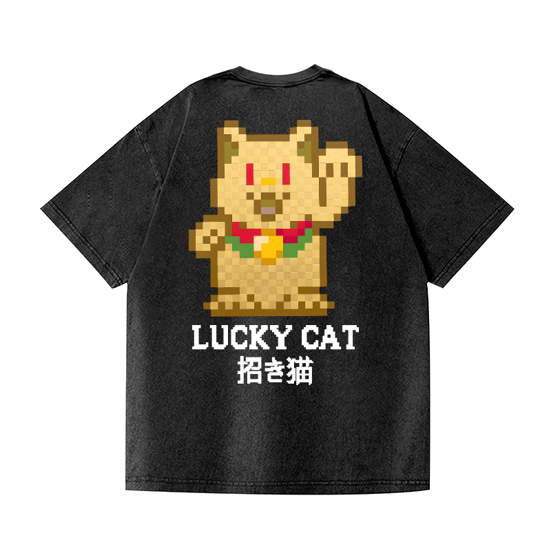 Mosaic Lucky Cat Vintage Wash Japanese Design Back Art T-Shirt