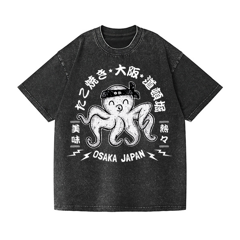 Octopus Takoyaki Osaka Japan Vintage Wash Japanese Design T-Shirt