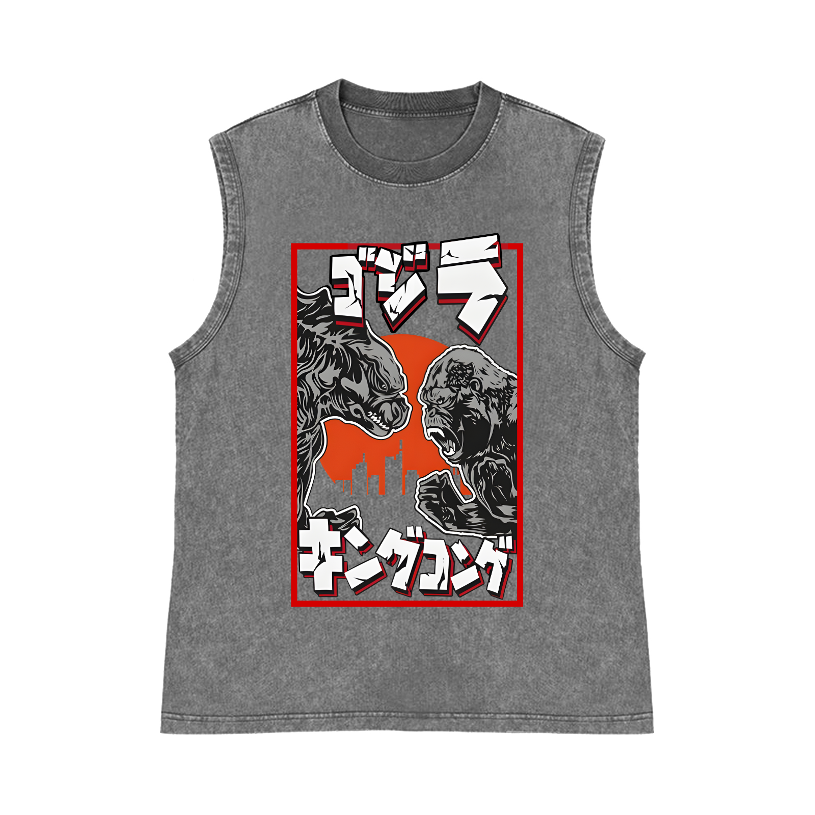 Kaiju VS King Kong Pure Cotton Wash-Dyed Sleeveless Tank Top