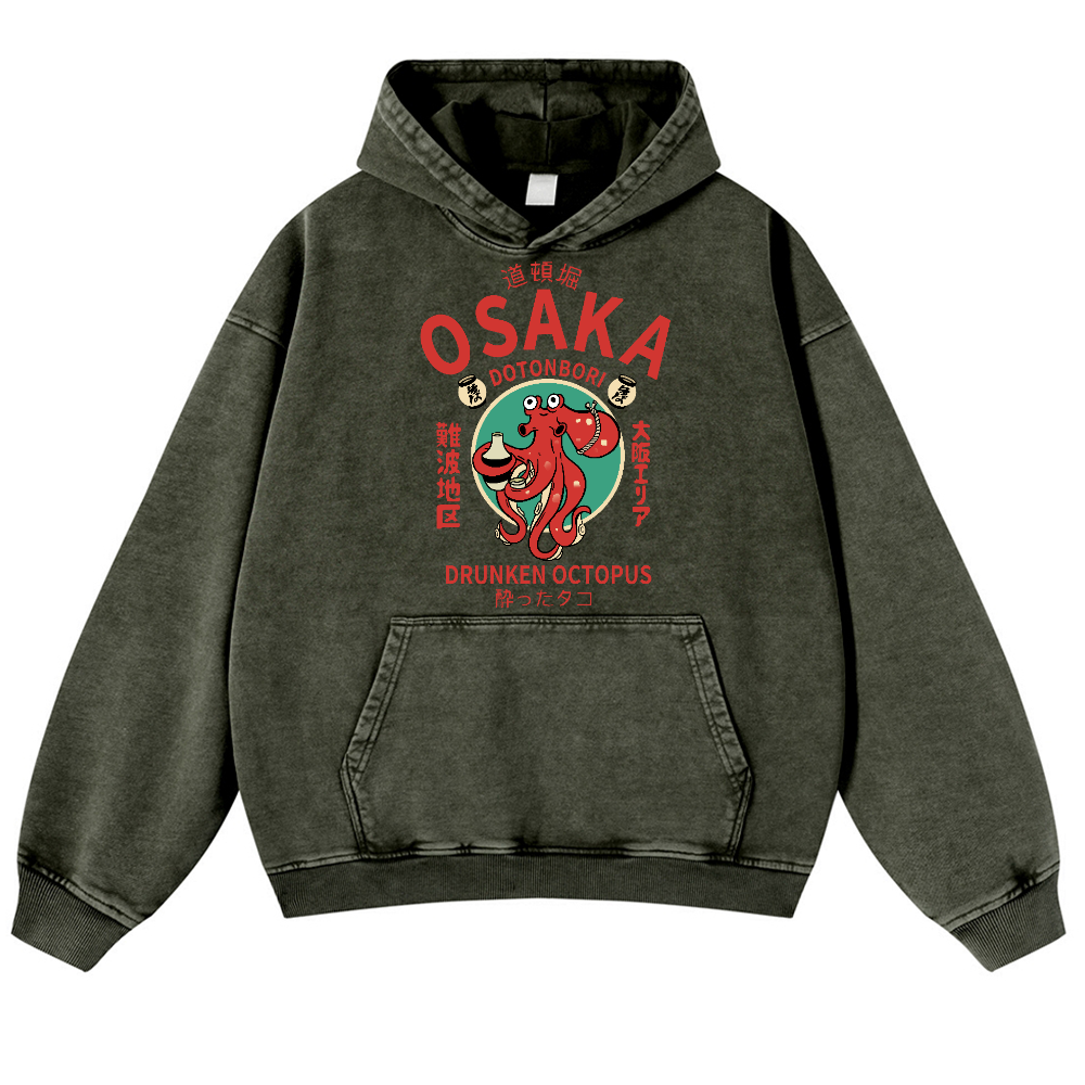 Osaka Drunken Octopus Vintage Washed Thick Cotton Hoodie
