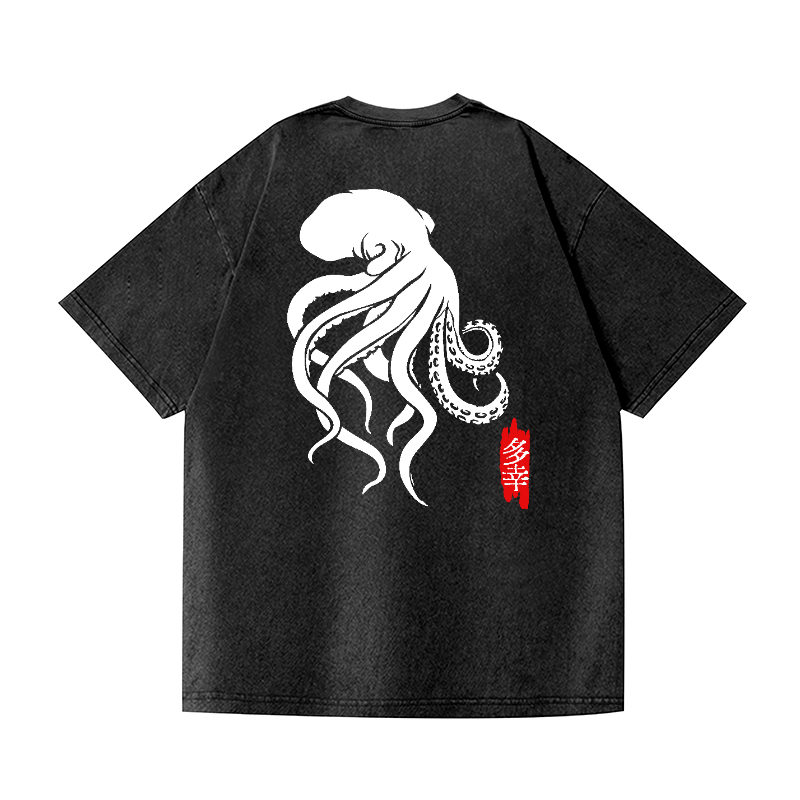 Octopus Vintage Wash Japanese Design Back Art T-Shirt