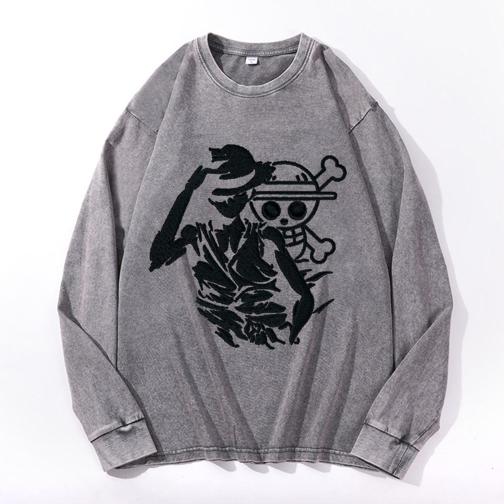 Vintage Cotton Wash Crewneck Long-Sleeve T-Shirt