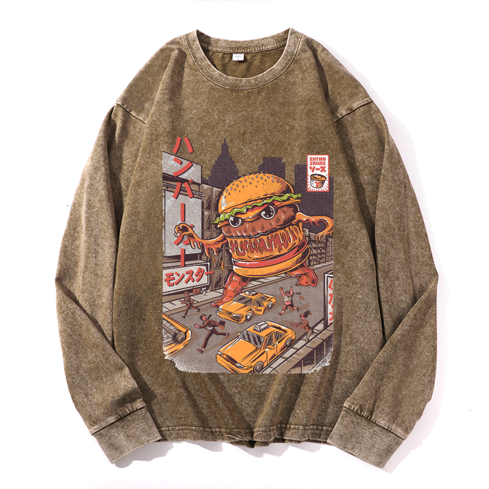 Hamburger Vintage Cotton Wash Crewneck Long-Sleeve T-Shirt