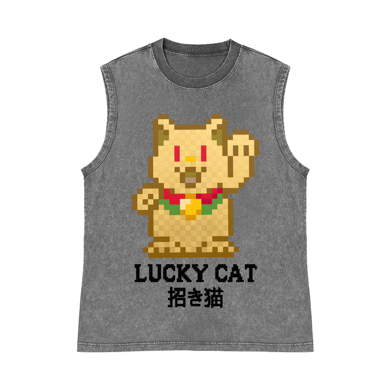 Mosaic Lucky Cat Pure Cotton Wash-Dyed Sleeveless Tank Top