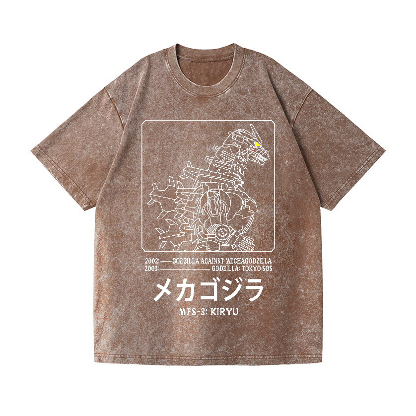 Kaiju Gundam Mechagodzilla Vintage Wash Japanese Design T-Shirt