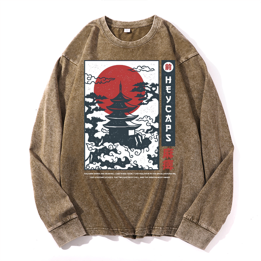 Vintage Cotton Wash Crewneck Long-Sleeve T-Shirt