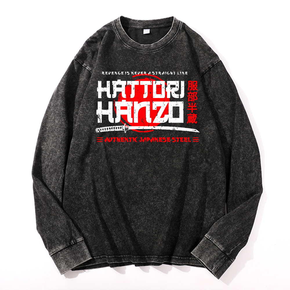 Hattori Hanzo Vintage Cotton Wash Crewneck Long-Sleeve T-Shirt