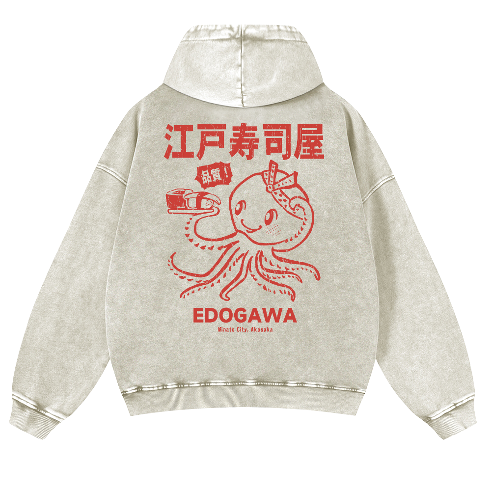 Edogawa  Octopus Vintage Washed Cotton Back Art Hoodie