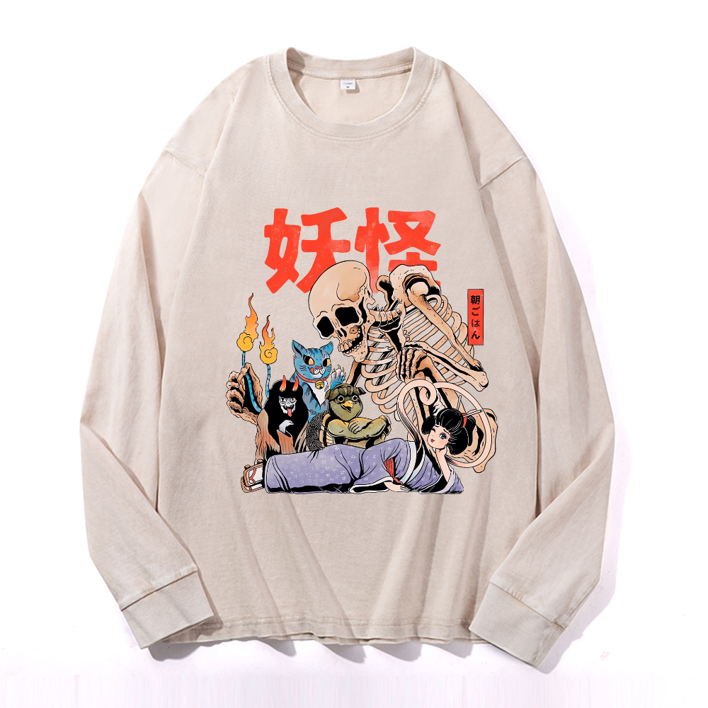 Vintage Cotton Wash Crewneck Long-Sleeve T-Shirt