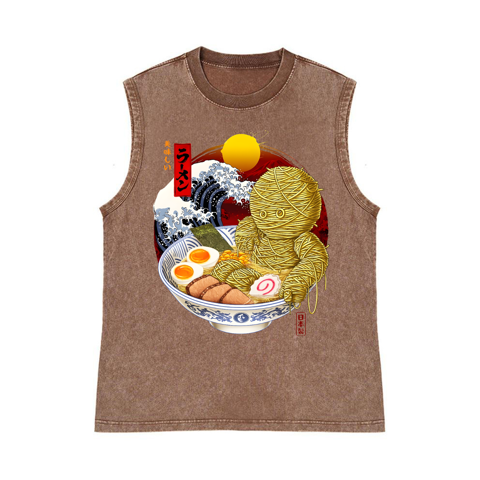 Ramen Mummy Pure Cotton Wash-Dyed Sleeveless Tank Top
