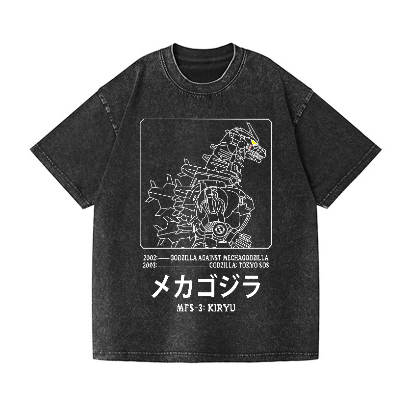 Kaiju Gundam Mechagodzilla Vintage Wash Japanese Design T-Shirt