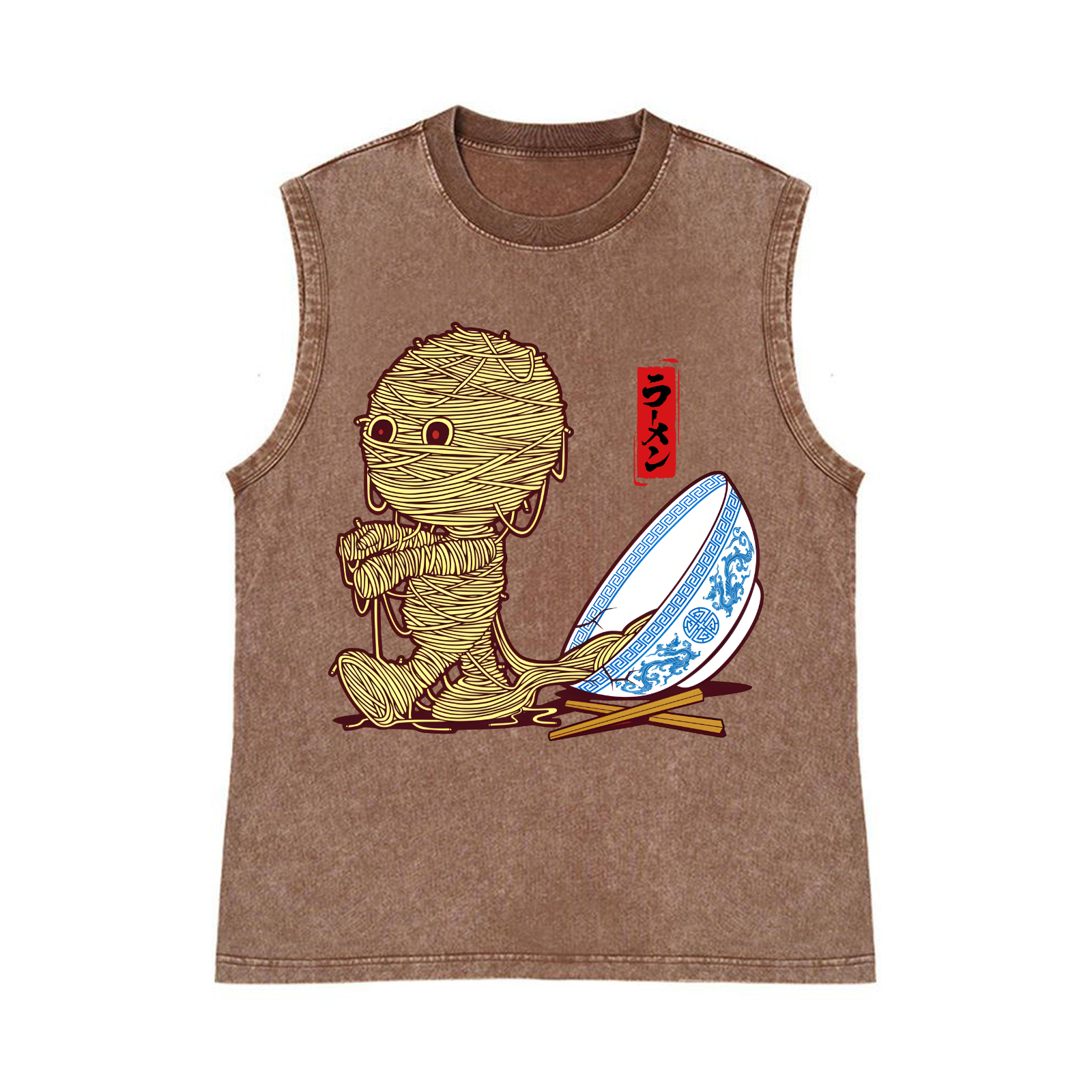 Ramen Mummy Pure Cotton Wash-Dyed Sleeveless Tank Top