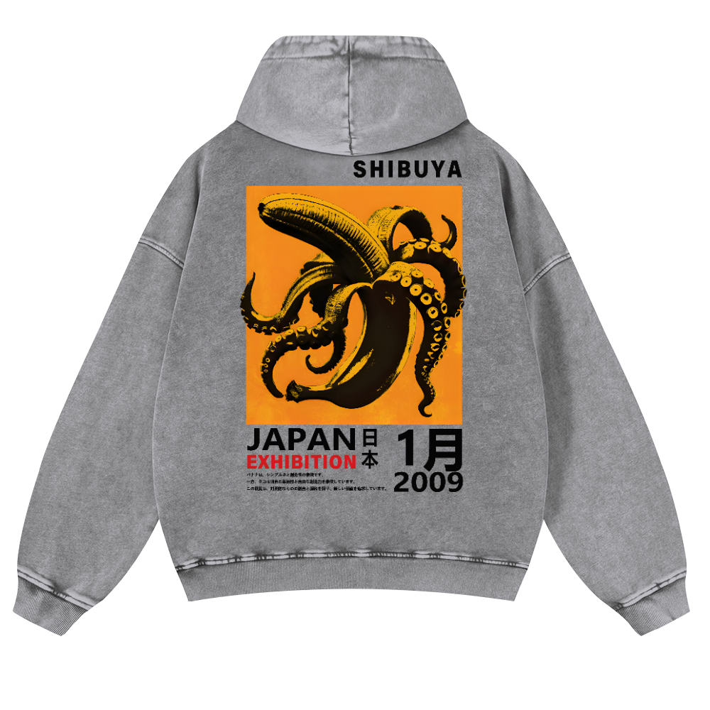 Shibuya Banana Octopus Vintage Washed Cotton Back Art Hoodie