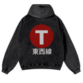 Tokyo Metro Tozai Line Vintage Washed Cotton Back Art Hoodie