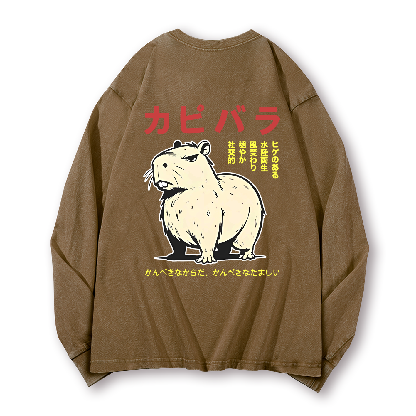 Capybara Vintage Washed Cotton Back Art Long-sleeve T-shirt