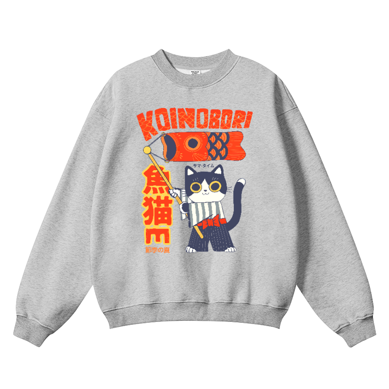 Koinobori Cat Vintage Cotton Blend Crewneck Sweatshirt