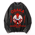 Osaka Drunken Octopus Vintage Cotton Wash Crewneck Long-Sleeve T-Shirt