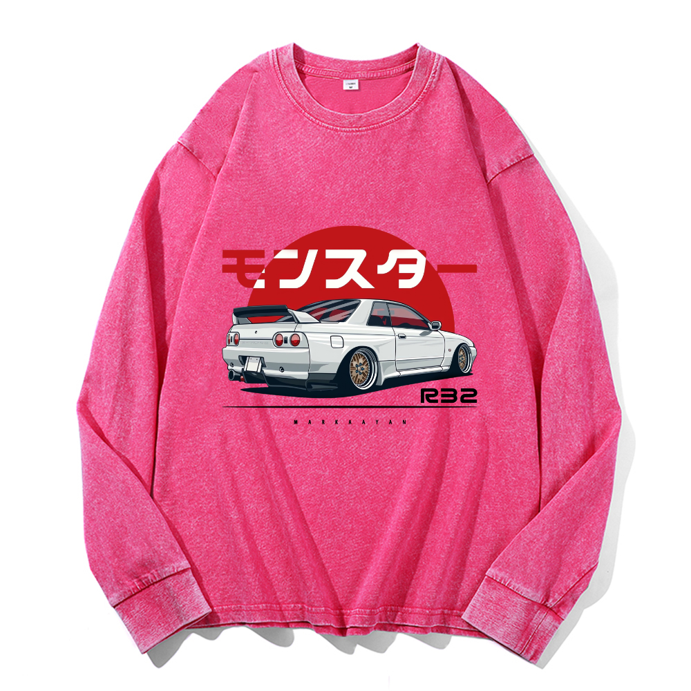 Vintage Cotton Wash Crewneck Long-Sleeve T-Shirt