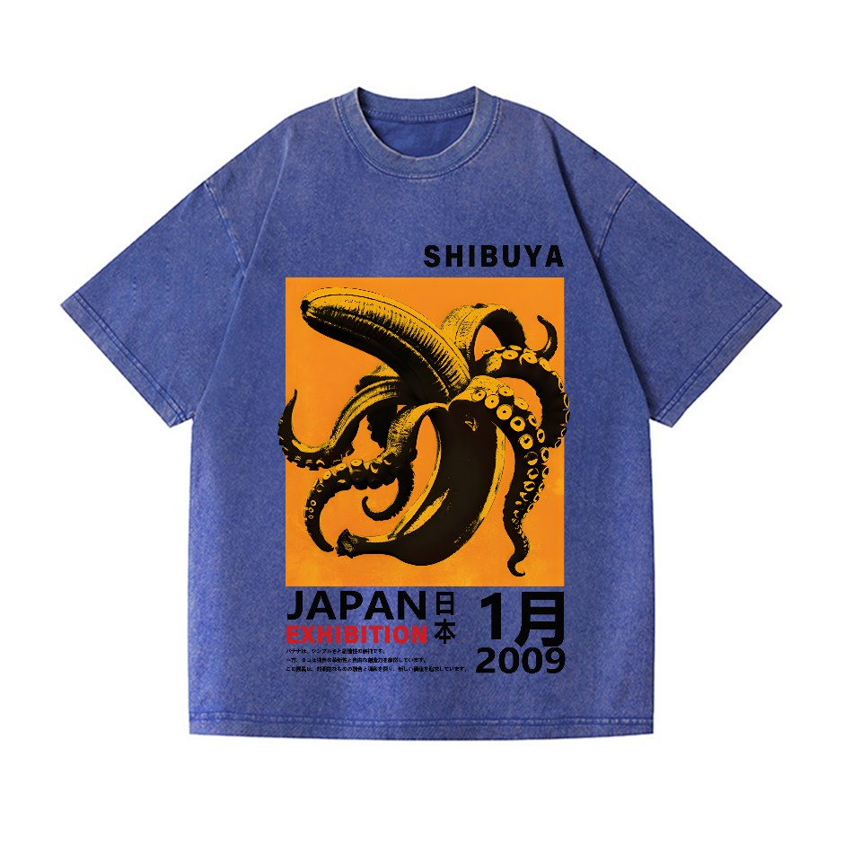 Shibuya Banana Octopus Vintage Wash Japanese Design T-Shirt