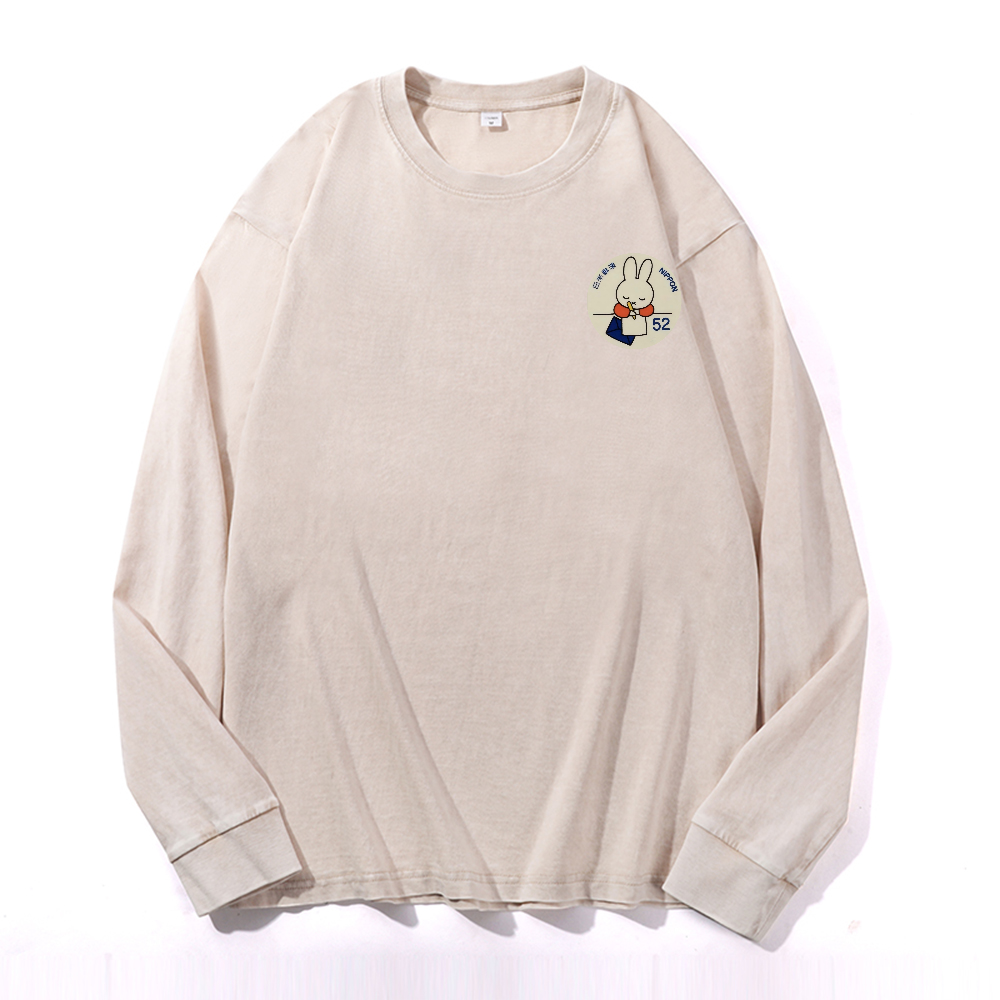 Vintage Cotton Wash Crewneck Long-Sleeve T-Shirt