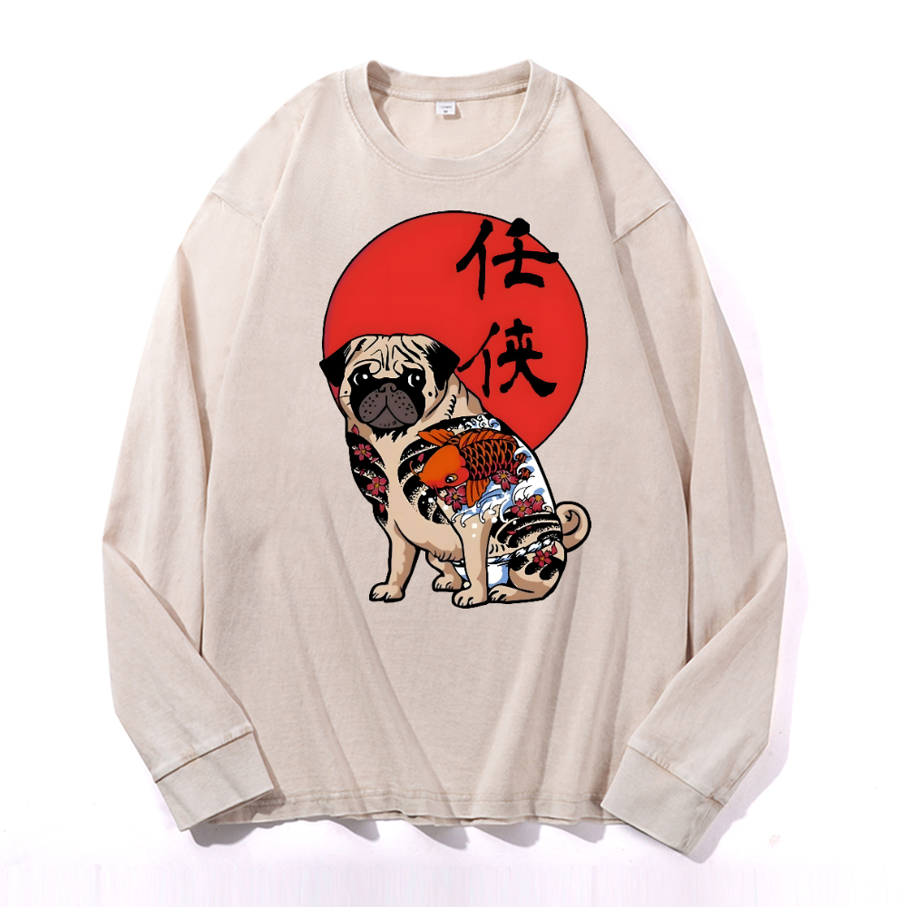 Dog Vintage Cotton Wash Crewneck Long-Sleeve T-Shirt