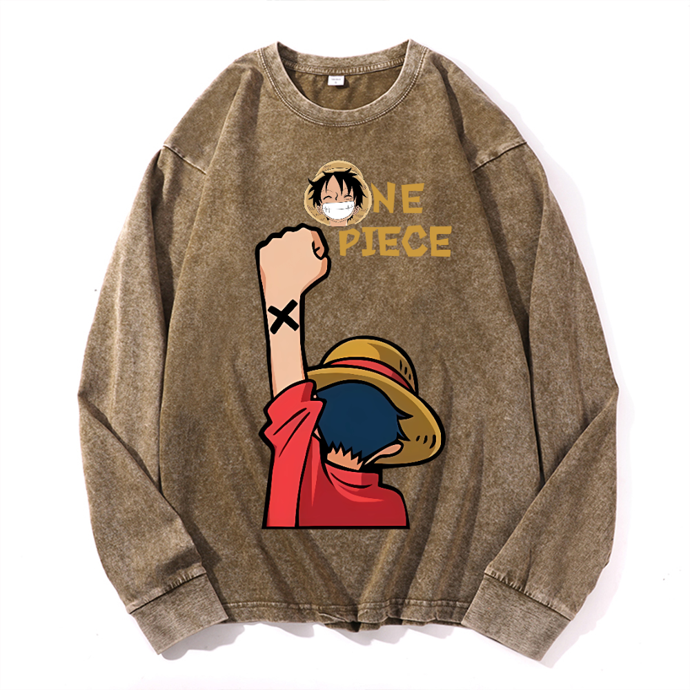 Vintage Cotton Wash Crewneck Long-Sleeve T-Shirt