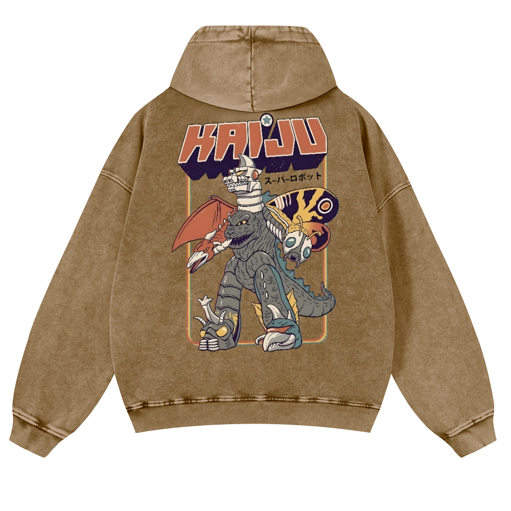Kaiju Monster Vintage Washed Cotton Back Art Hoodie