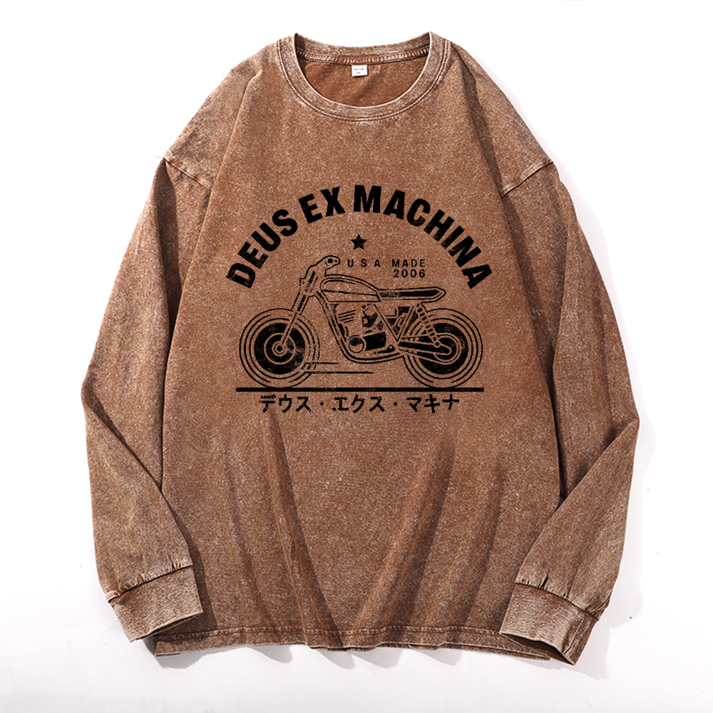 Deux Ex Machina Motorcycle Bike Vintage Cotton Wash Long-sleeve T-shirt