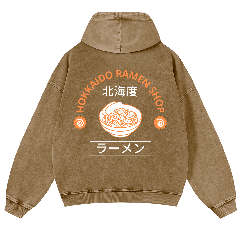 Hokkaido Ramen Shop Vintage Washed Cotton Back Art Hoodie