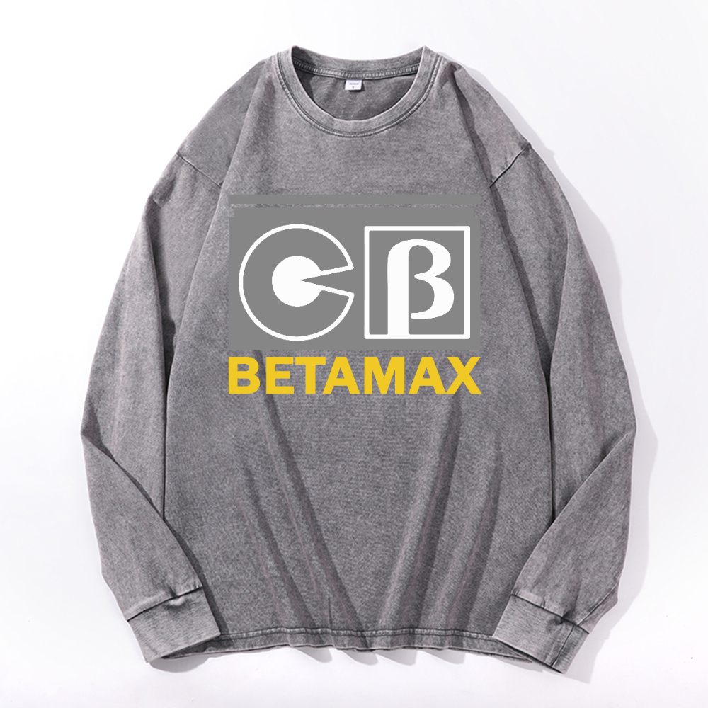 Sony Betamax Vintage Cotton Wash Crewneck Long-Sleeve T-Shirt