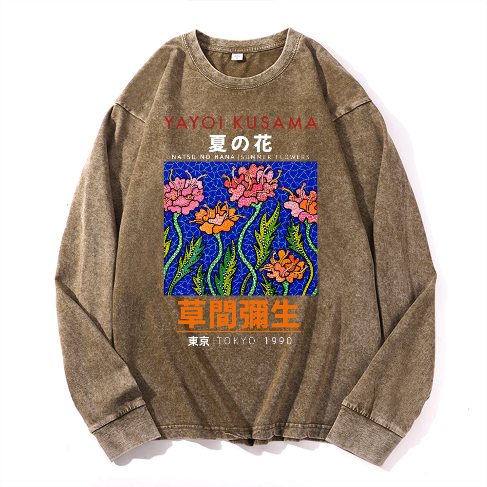 Yayoi Kusama Flower Vintage Cotton Wash Long-sleeve T-shirt
