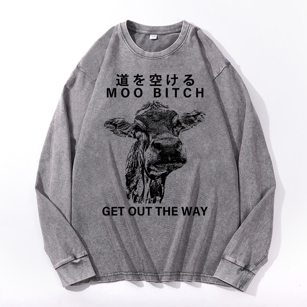 Miltch Cow Vintage Cotton Wash Long-sleeve T-shirt
