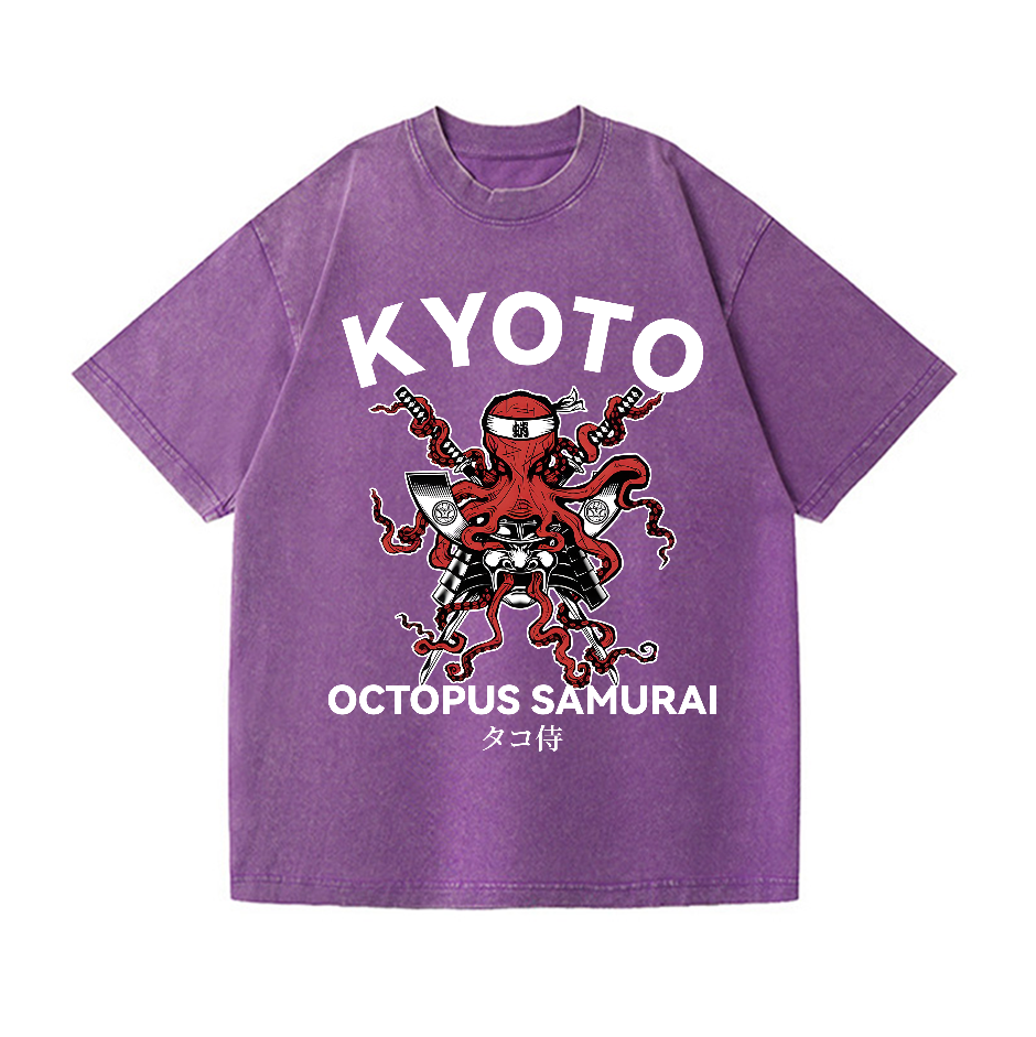 Kyoto Octopus Samurai Vintage Wash Japanese Design T-Shirt