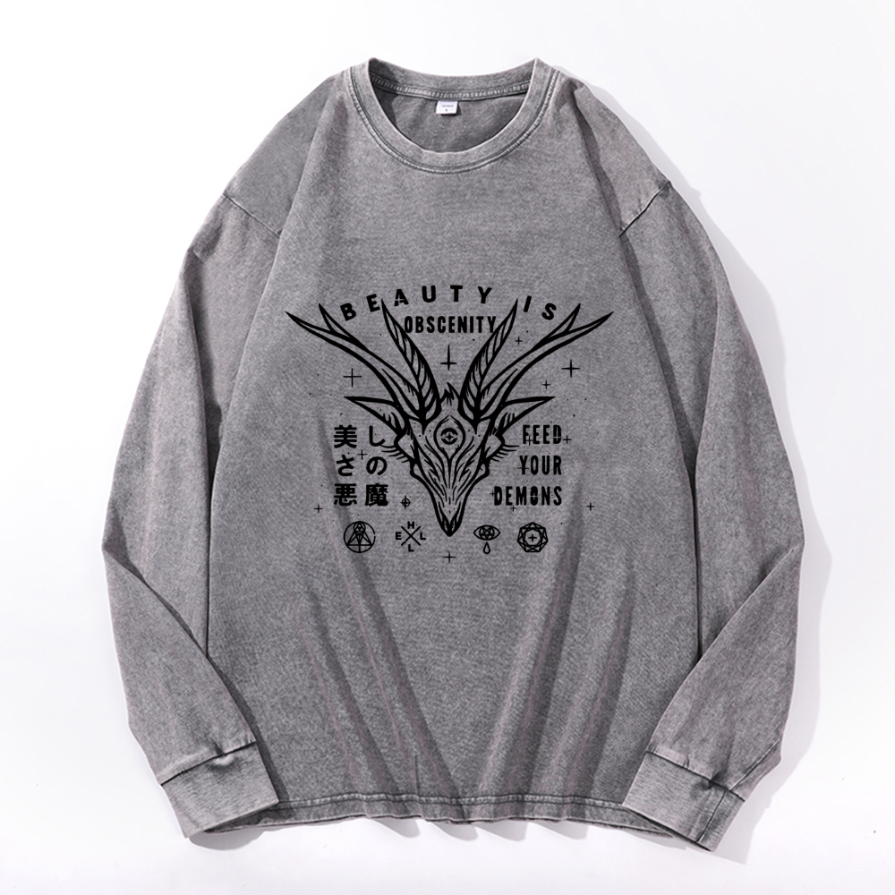Vintage Cotton Wash Crewneck Long-Sleeve T-Shirt