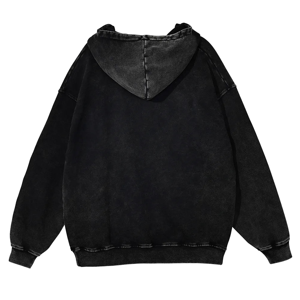 Black Cat Vintage Washed Thick Cotton Hoodie