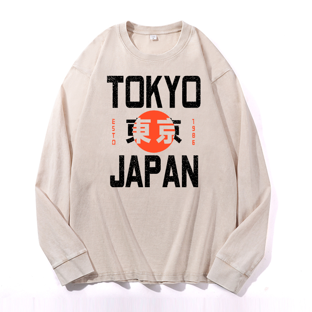 Tokyo Japan Vintage Cotton Wash Crewneck Long-Sleeve T-Shirt