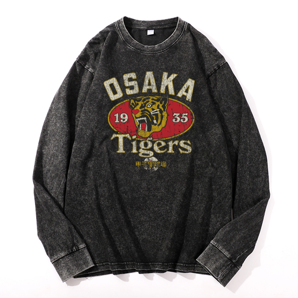 Osaka Tigers Vintage Cotton Wash Crewneck Long-Sleeve T-Shirt