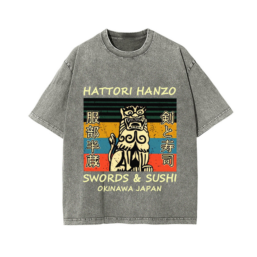 Hattori Hanzo Komainu Okinawa Japan Vintage Wash Japanese Design T-Shirt