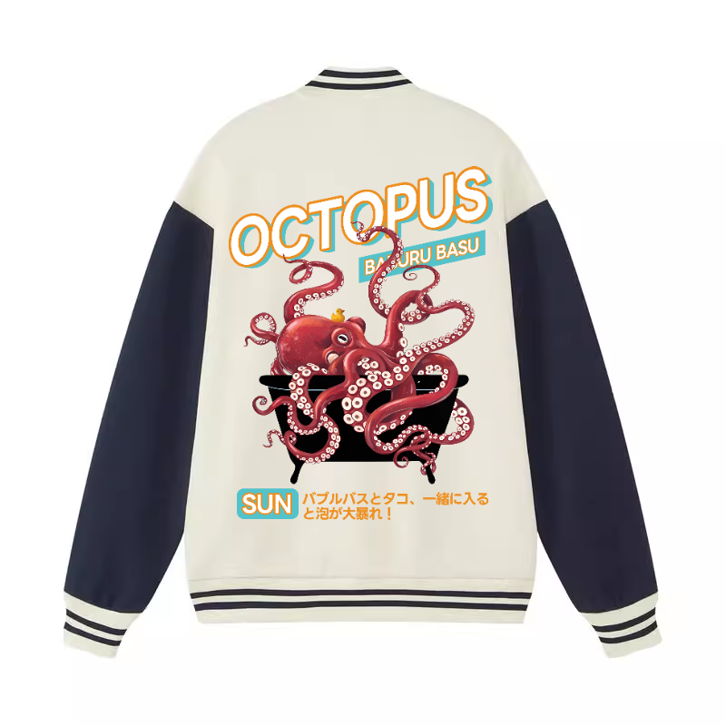 Bubble Bath Octopus Vintage Cotton Varsity Jacket