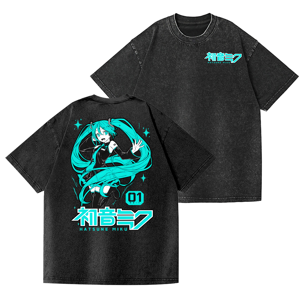 Hatsune Miku Vintage Wash Japanese Design Back Art T-Shirt