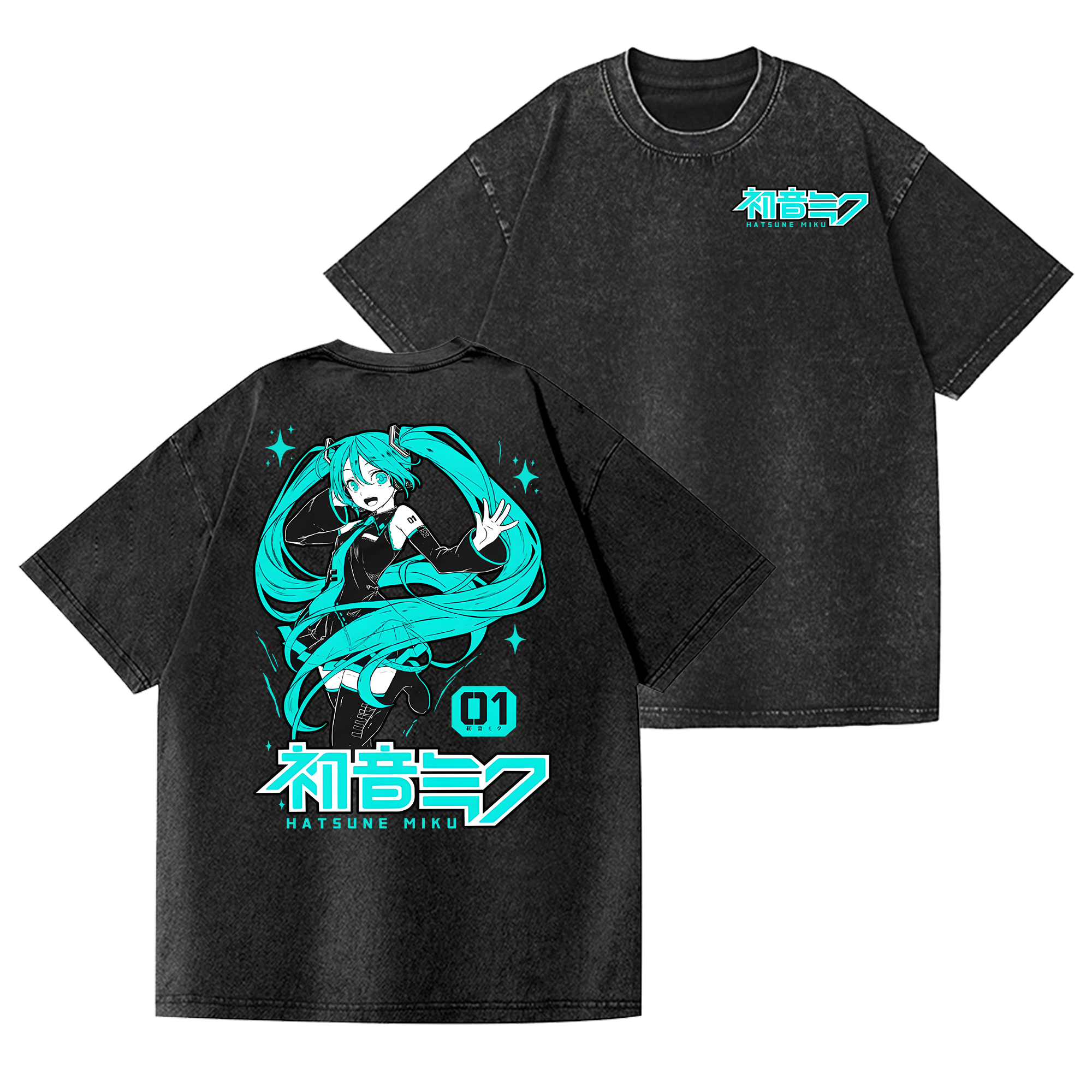 Hatsune Miku Vintage Wash Japanese Design Back Art T-Shirt
