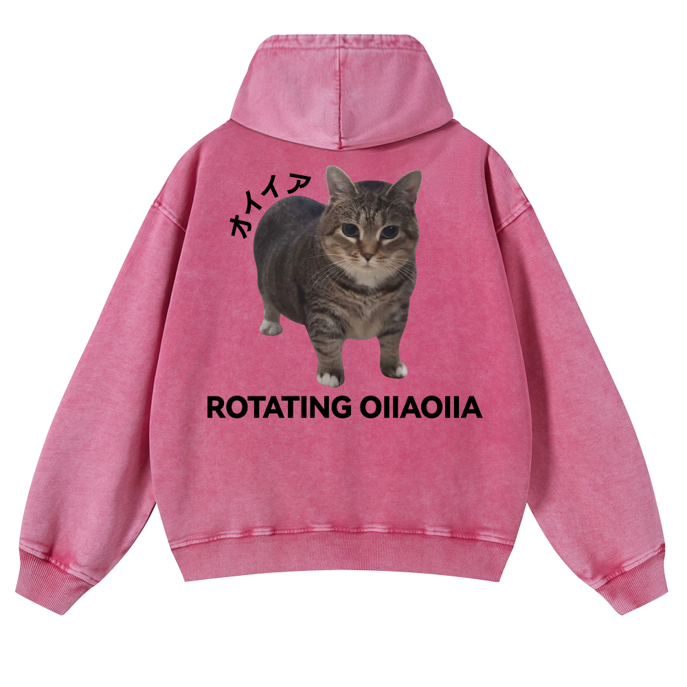 OIIA Cat Vintage Washed Cotton Back Art Hoodie