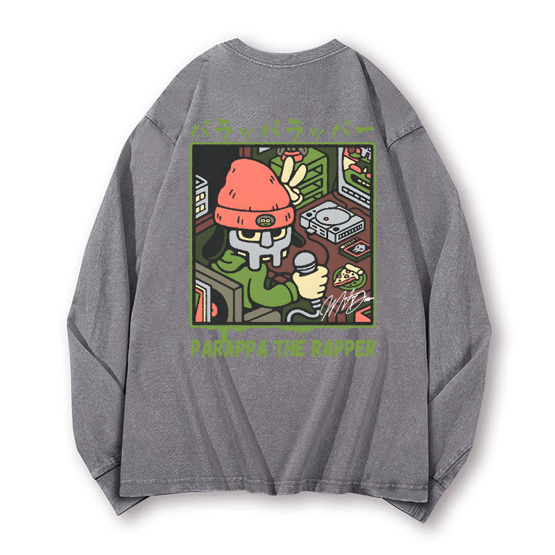 PaRappa the Rapper Vintage Washed Cotton Back Art Long-sleeve T-shirt