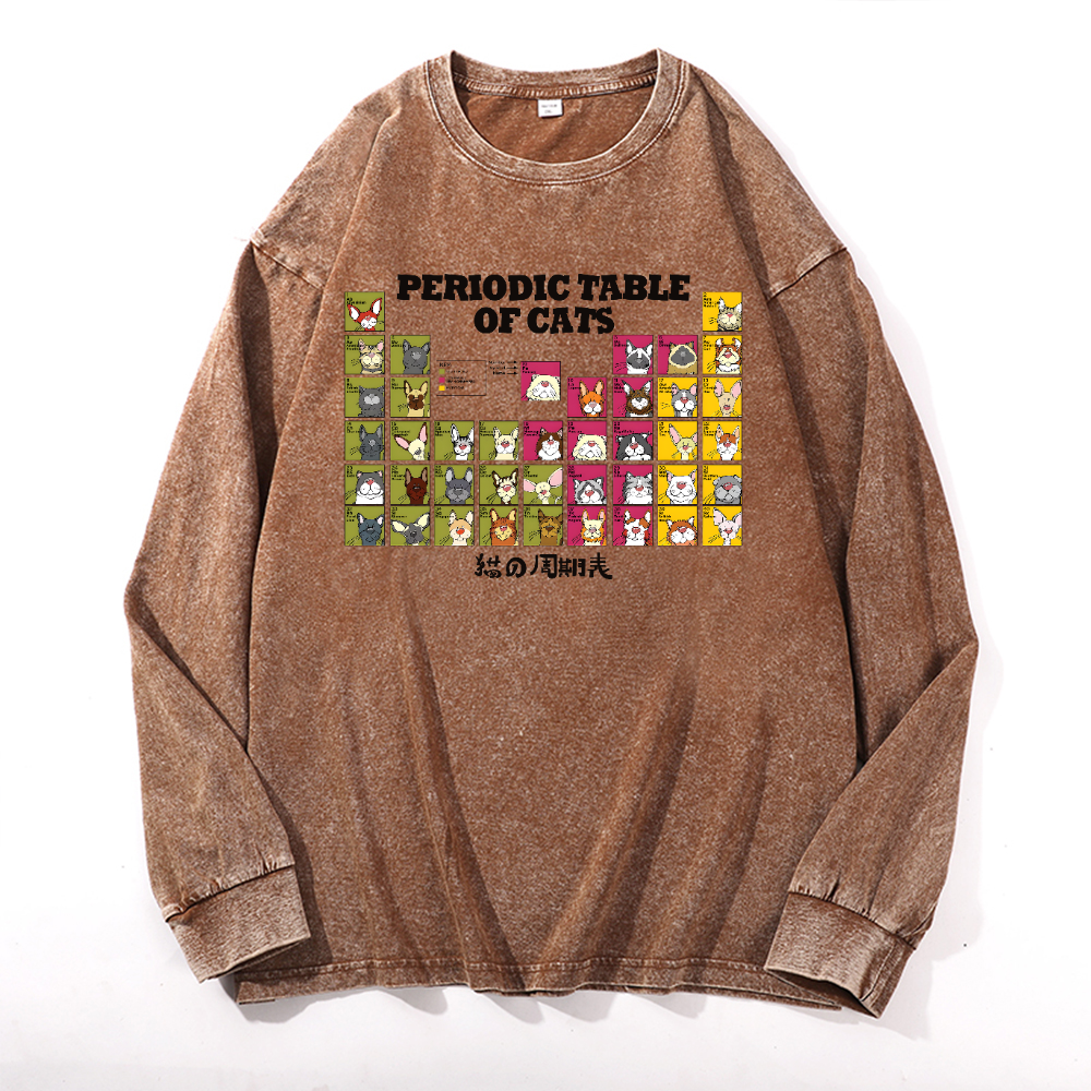 Periodic Table of Cats Vintage Cotton Wash Long-sleeve T-shirt