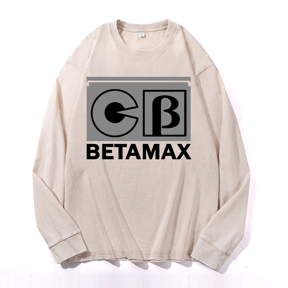 Sony Betamax Vintage Cotton Wash Crewneck Long-Sleeve T-Shirt