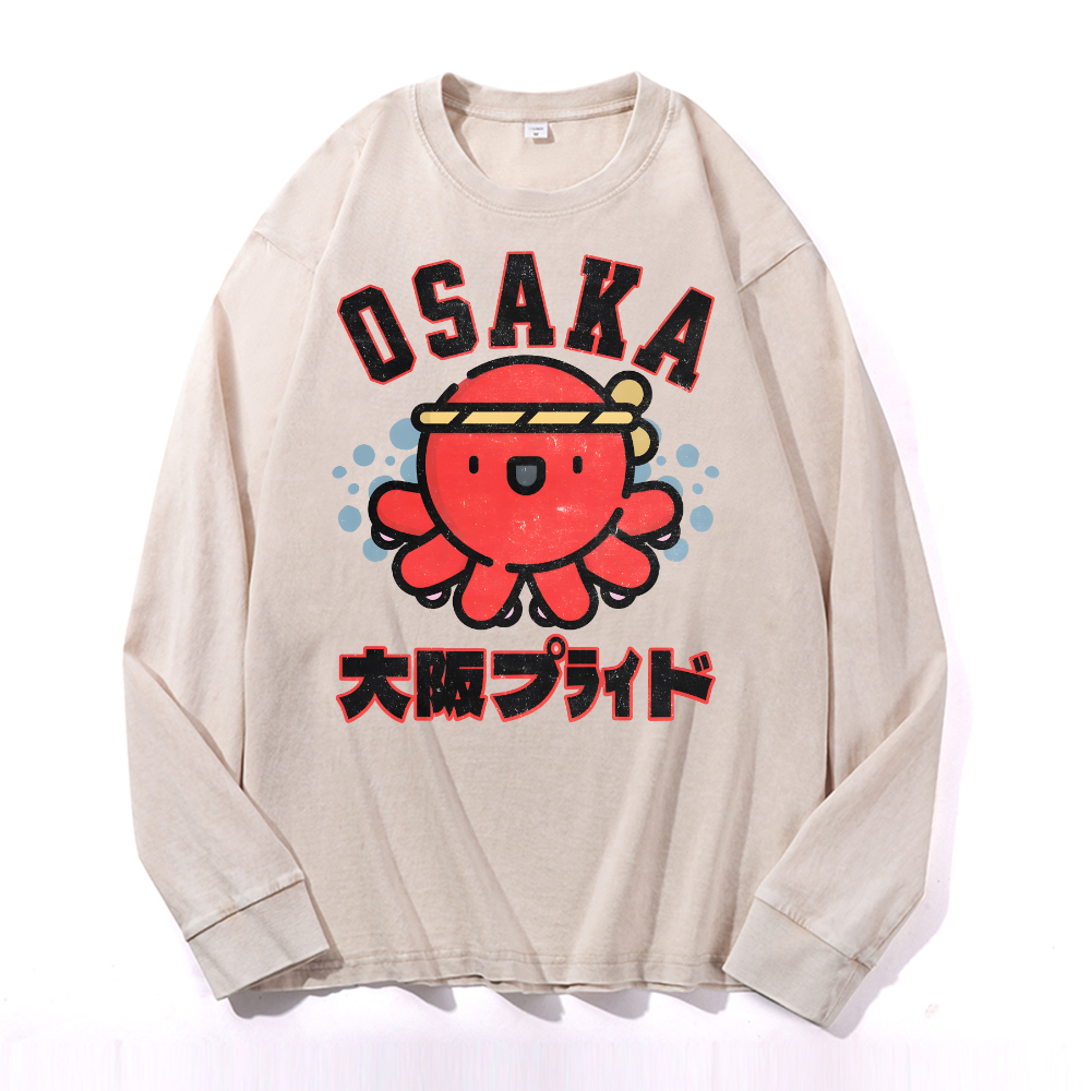 Osaka Octopus Vintage Cotton Wash Crewneck Long-Sleeve T-Shirt