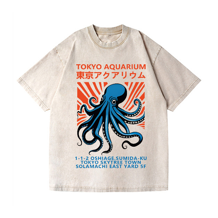 Tokyo Aquarium Octopus Vintage Wash Japanese Design T-Shirt